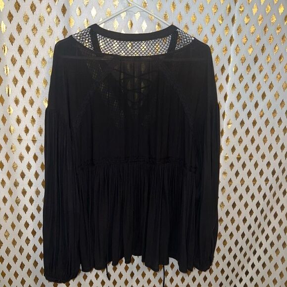 Free People 'Don't Let Go' Peasant Top black Goth fishnet vampire corset size S - Picture 8 of 8